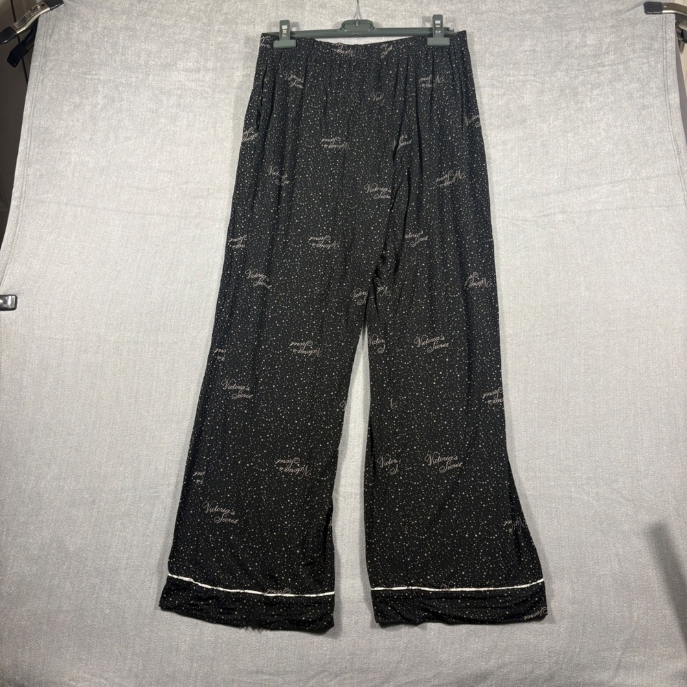 Victoria Secret Heavenly Pajama Pants Black Star Celestial Logo Modal Medium